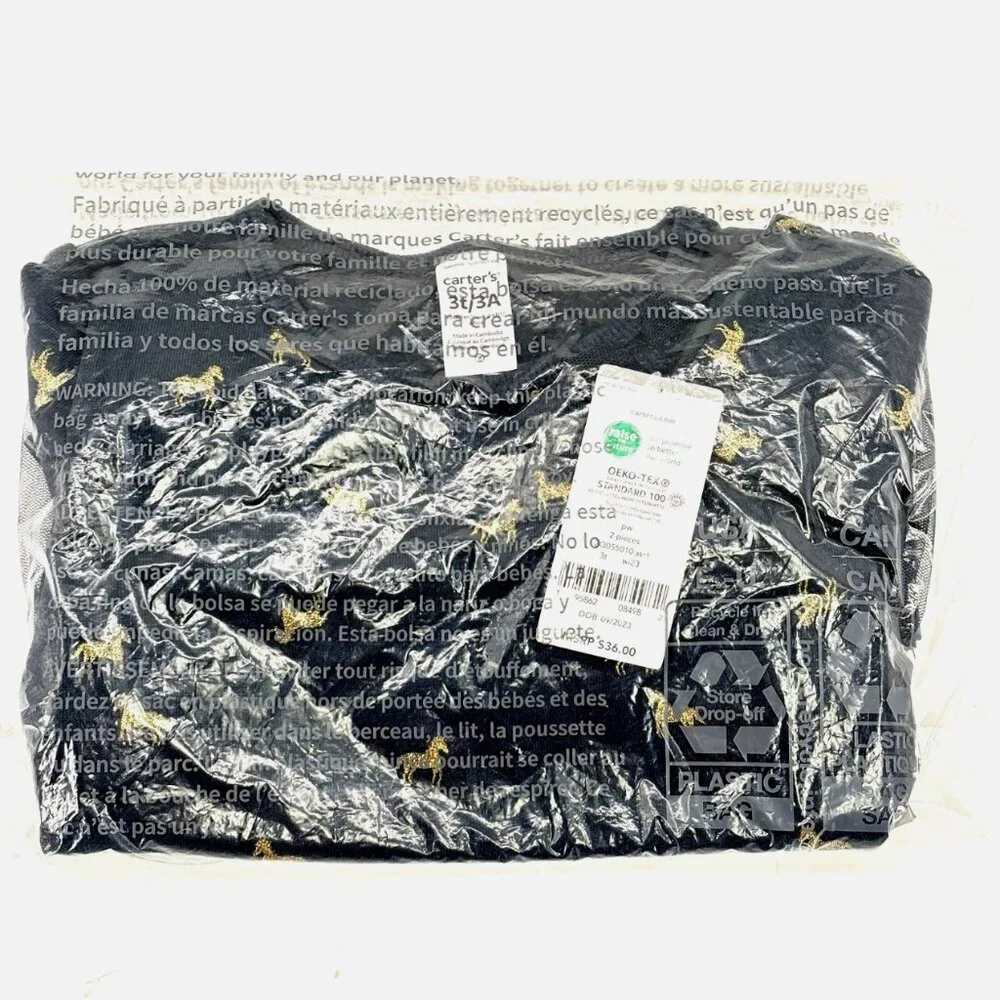 CARTER'S Girls 3T Peplum 2-Piece Top/Leggings Outfit Navy/Gold Horses Tutu NWT